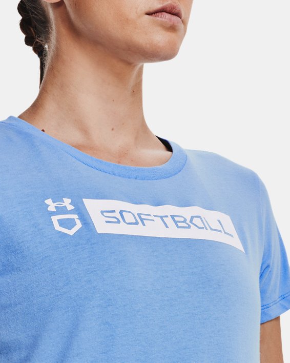 Women's UA Softball Bar Short Sleeve, Blue, pdpMainDesktop image number 3